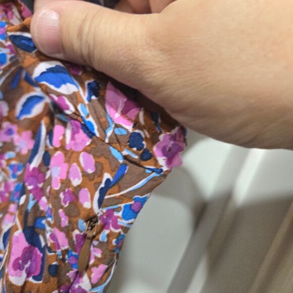 J.Crew Floral Tiered Midi Dress Size 10 Brown Pink Purple V-Neck - Picture 9 of 9